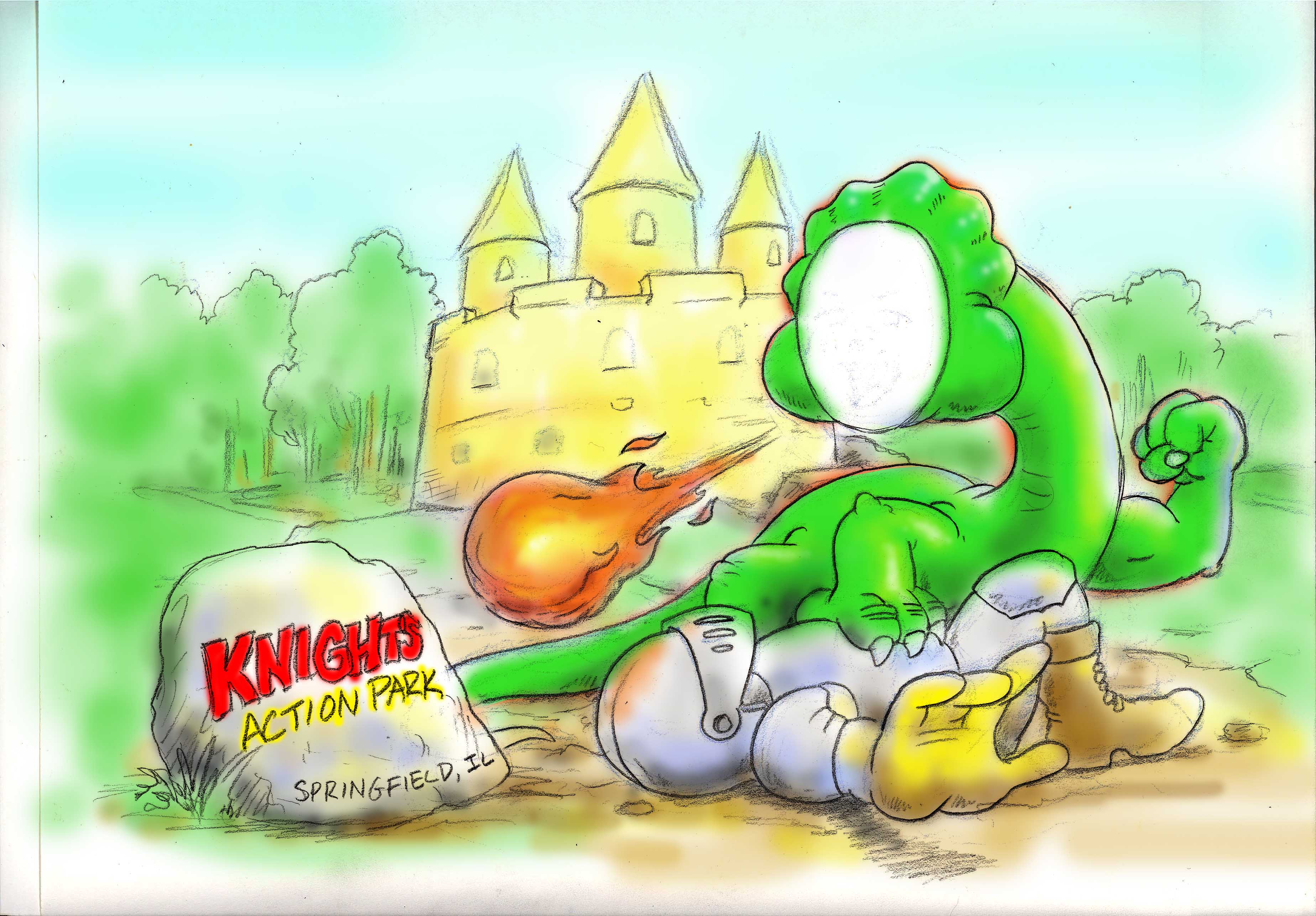 dragon photoboard sketch for amusement park mural