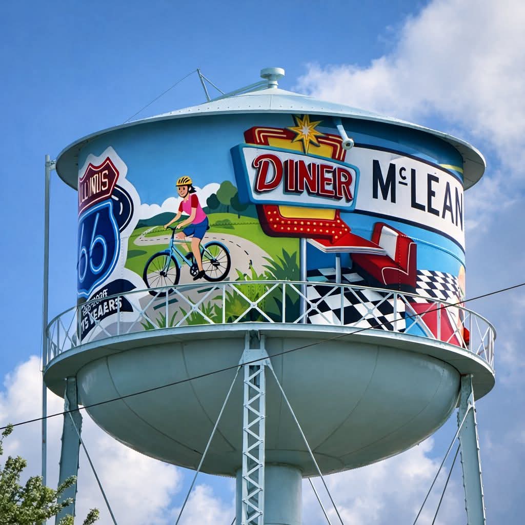 water tower mural mclean illinois route 66