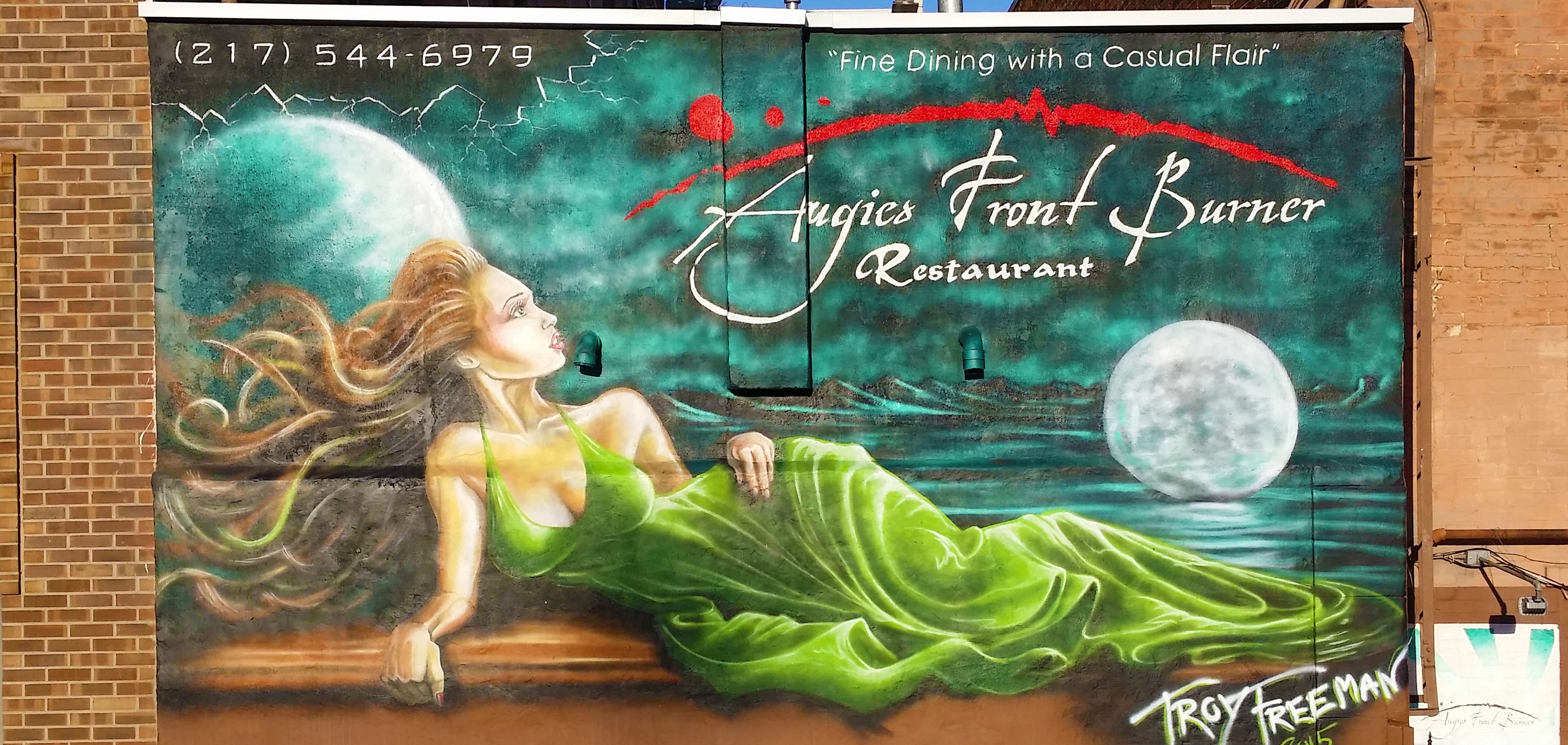 Green dress goddess mural painting