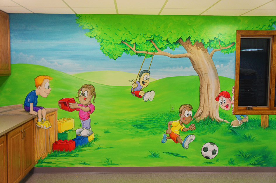 daycare play room cartoon mural