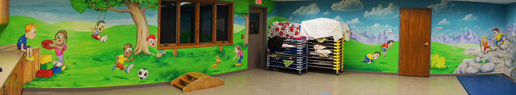 daycare play room cartoon mural