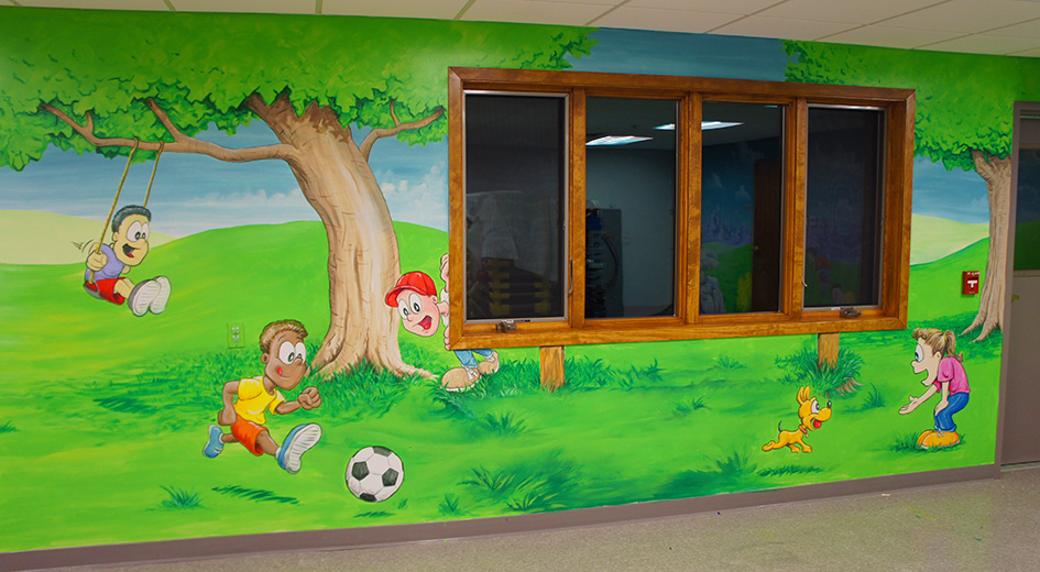 daycare play room cartoon mural
